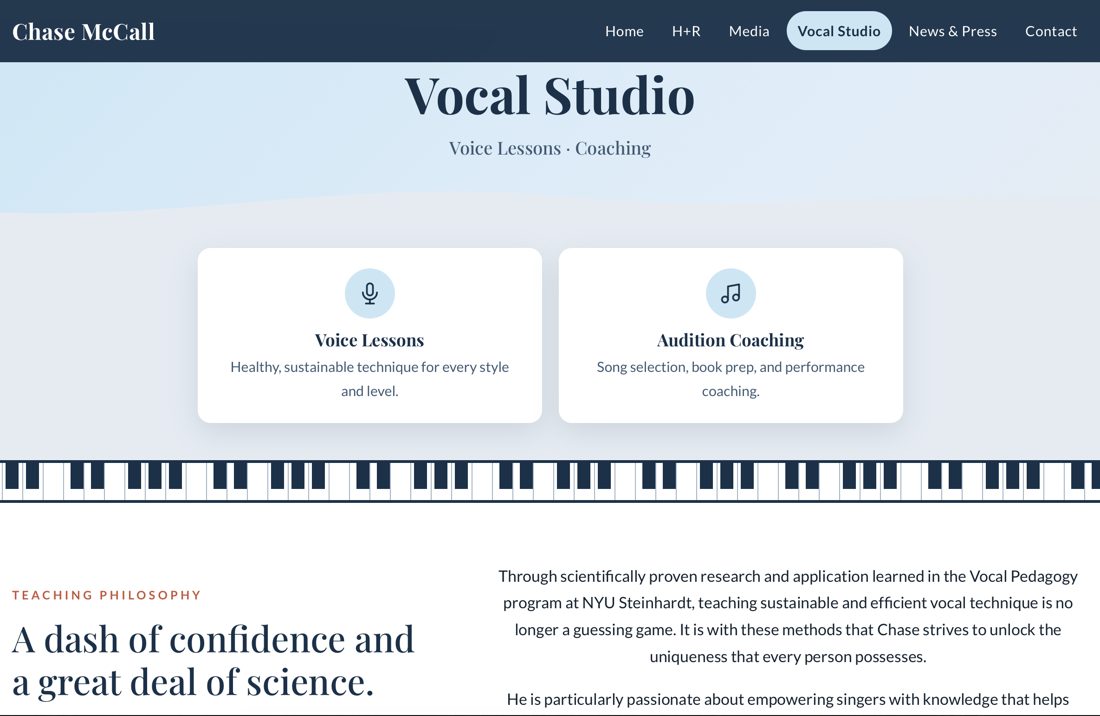 Vocal Studio page on chasemccall.me