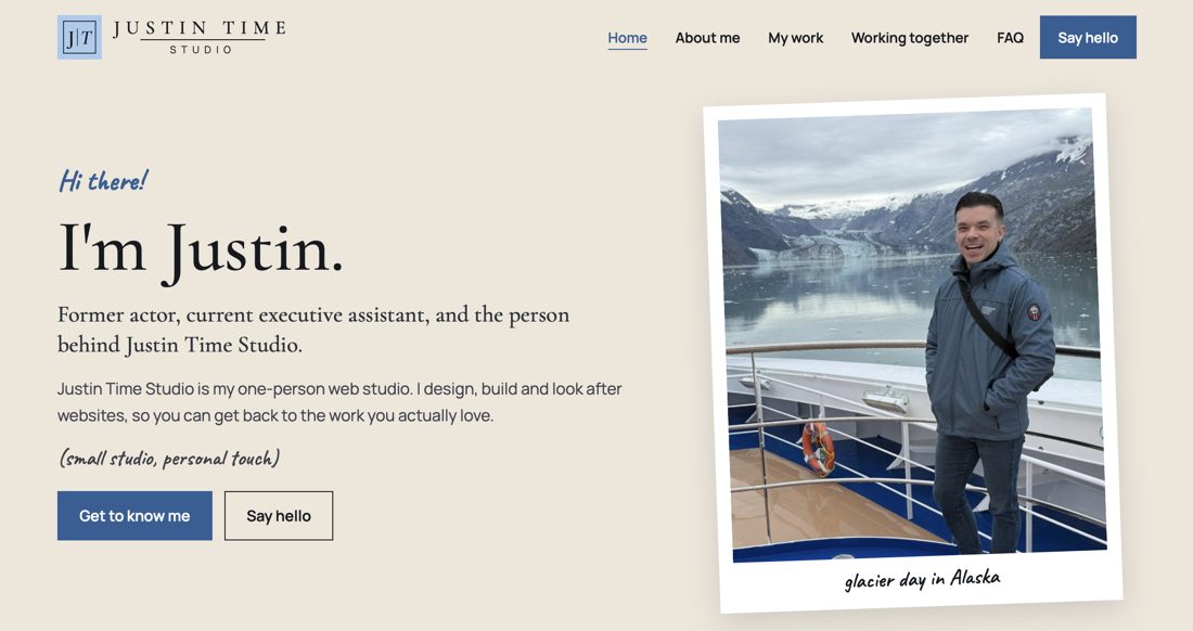 Homepage of Justin Time Studio